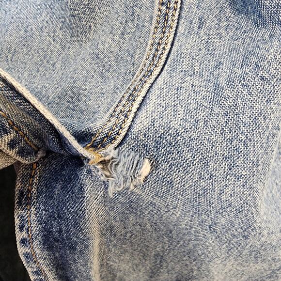 Vintage Bass Denim Maxi Carpenter Skirt Size 12 32" Medium Wash Back Slit Indie - Picture 6 of 12